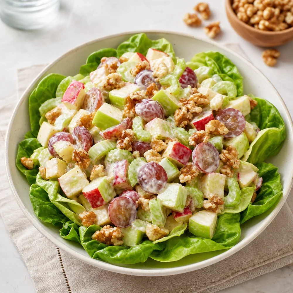 Insalata Waldorf classica con mele, uva, sedano, noci e lattuga