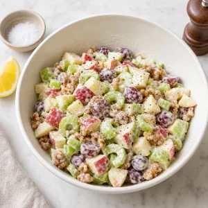 Insalata Waldorf con limone, sale e pepe per regolare il condimento