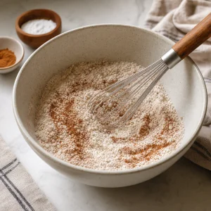 Ingredientes secos com canela misturados em uma tigela