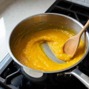Gęste purée z mango w rondlu