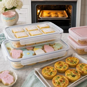Make-ahead lemon bars cookies and quiches stored for serving later