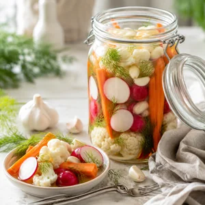 Colorful Probiotic Fermented Vegetables with Garlic and Dill