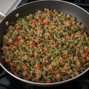 Fresh cilantro folded into warm gallo pinto
