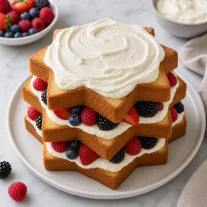 Pandoro montado coroado com a camada superior e creme de mascarpone