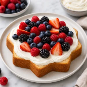 Camada inferior de pandoro com creme de mascarpone e frutas vermelhas variadas