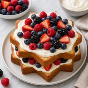 Camada do meio de pandoro coberta com creme de mascarpone e frutas frescas