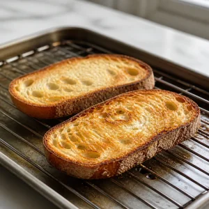 Golden sourdough slices toasted on a rack