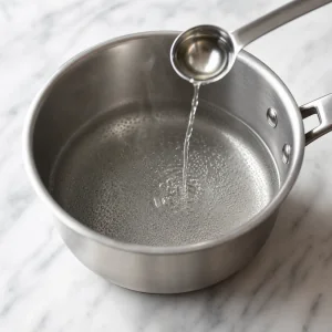 Vinegar being added to gently simmering water