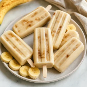 Creamy banana and brown sugar ice pops with ripe banana slices
