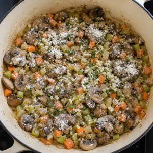 Sautéed vegetables and mushrooms dusted with flour and thyme