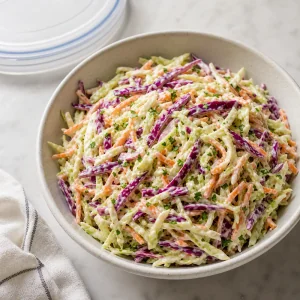 Salada cremosa de repolho gelada pronta para servir em uma tigela