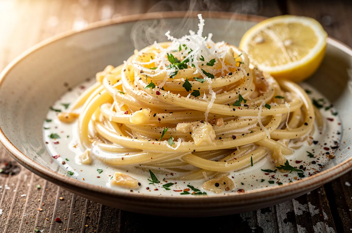 Creamy Garlic Parmesan Pasta with Fresh Herbs and Lemon Zest