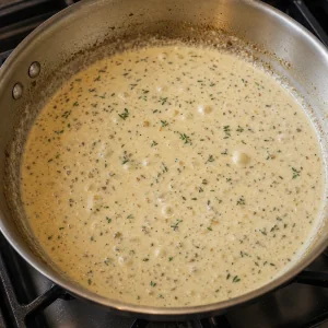Cream sauce simmering with thyme