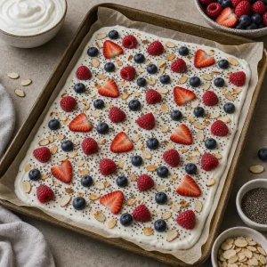Baies, amandes et graines de chia sur le yaourt