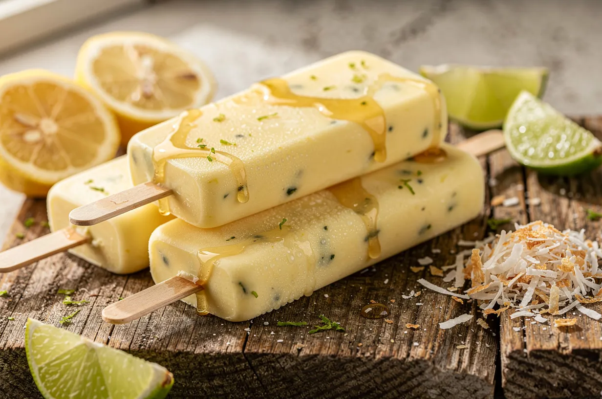 Polos cremosos de coco y limón con remolino de miel