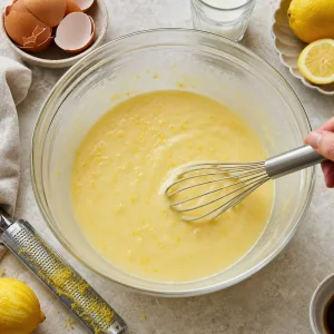 Lemon coconut yogurt base whisked in a glass bowl