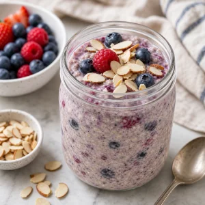 Overnight oats ai frutti di bosco con mandorle a lamelle