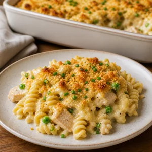 Serving of ranch chicken pasta bake with chives