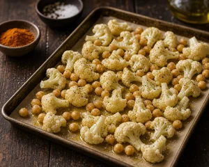 Coliflor y garbanzos mezclados con aceite de oliva