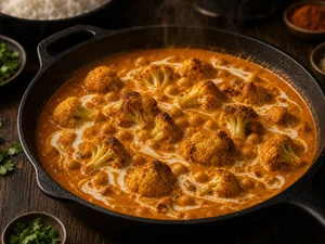 Leche de coco mezclada en la salsa tikka