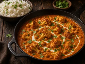 Tikka masala con cilantro y arroz