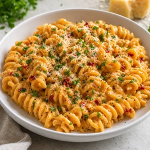 Creamy spicy Alfredo fusilloni with Calabrian chili, Parmesan, and parsley
