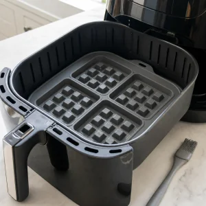Forma de silicone untada dentro do cesto da air fryer