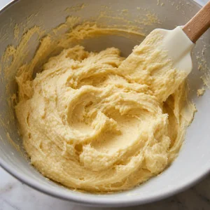 Creamy cookie dough after adding egg and vanilla