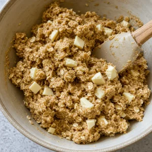 Oats and chopped white chocolate mixed into cookie dough