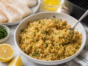 Melted butter stirred into the seasoned panko crumbs