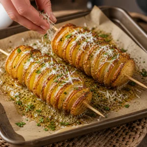 Crispy Baked Potato Spirals with Garlic Herb Butter