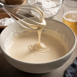 Masa de cerveza lisa batiendose en un bol
