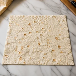 A flat rectangular sheet of lavash on a clean work surface