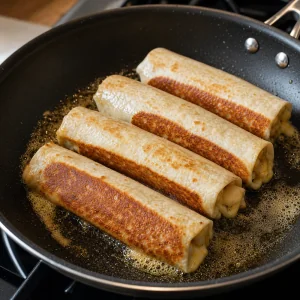 Lavash rolls browning in butter in a skillet