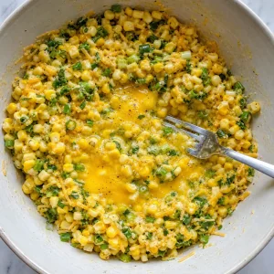 Яйца вмешивают в смесь для кукурузных оладий