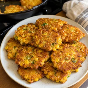 Горячая партия золотистых кукурузных оладий готова к подаче