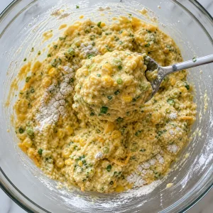 Густое тесто для кукурузных оладий держит форму на ложке