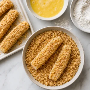 White fish strips coated in seasoned panko