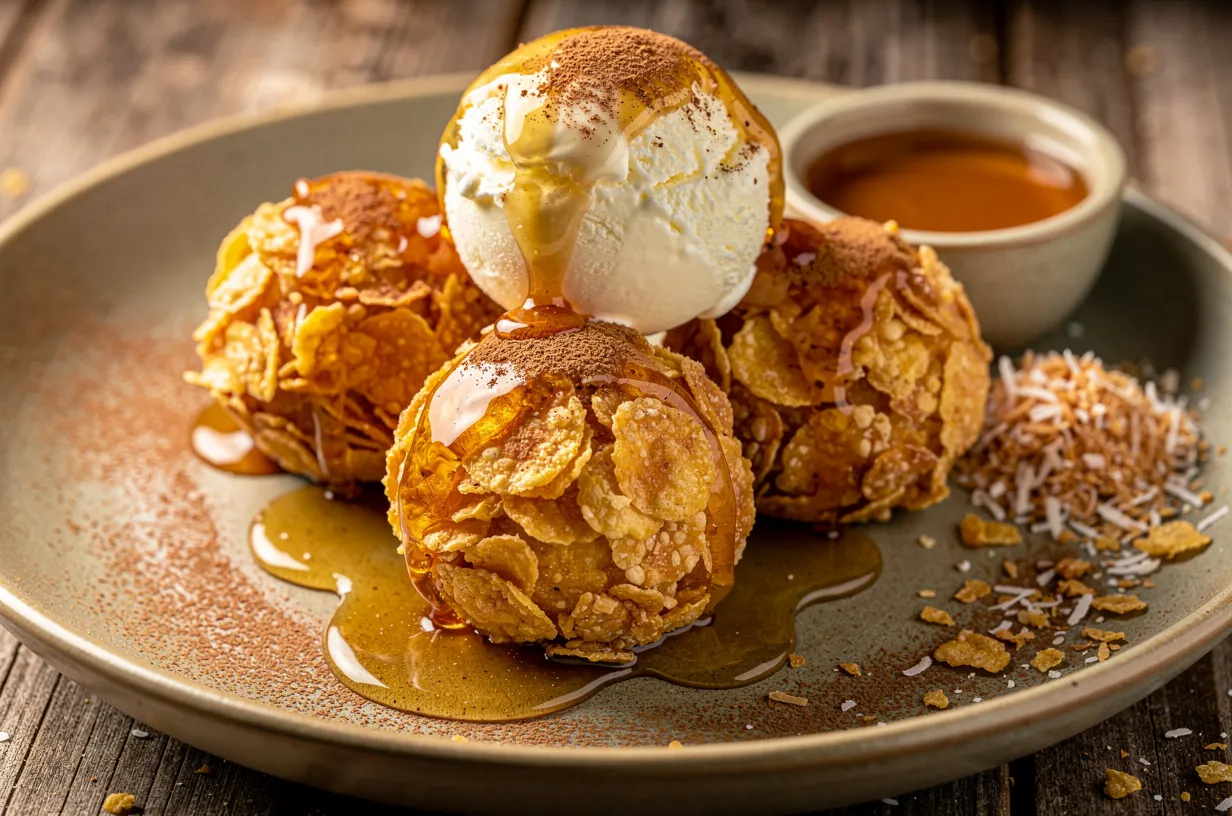 Crispy Fried Ice Cream with Honey, Cinnamon & Toasted Coconut