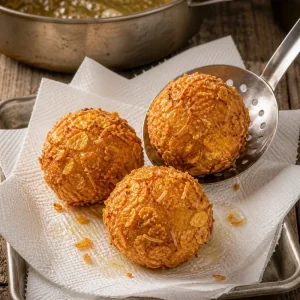 Fried ice cream balls draining briefly on paper towels