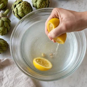 Jus de citron pressé dans un saladier d'eau froide