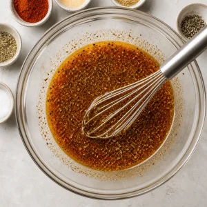 Olive oil whisked with garlic powder, smoked paprika, oregano, salt, and pepper