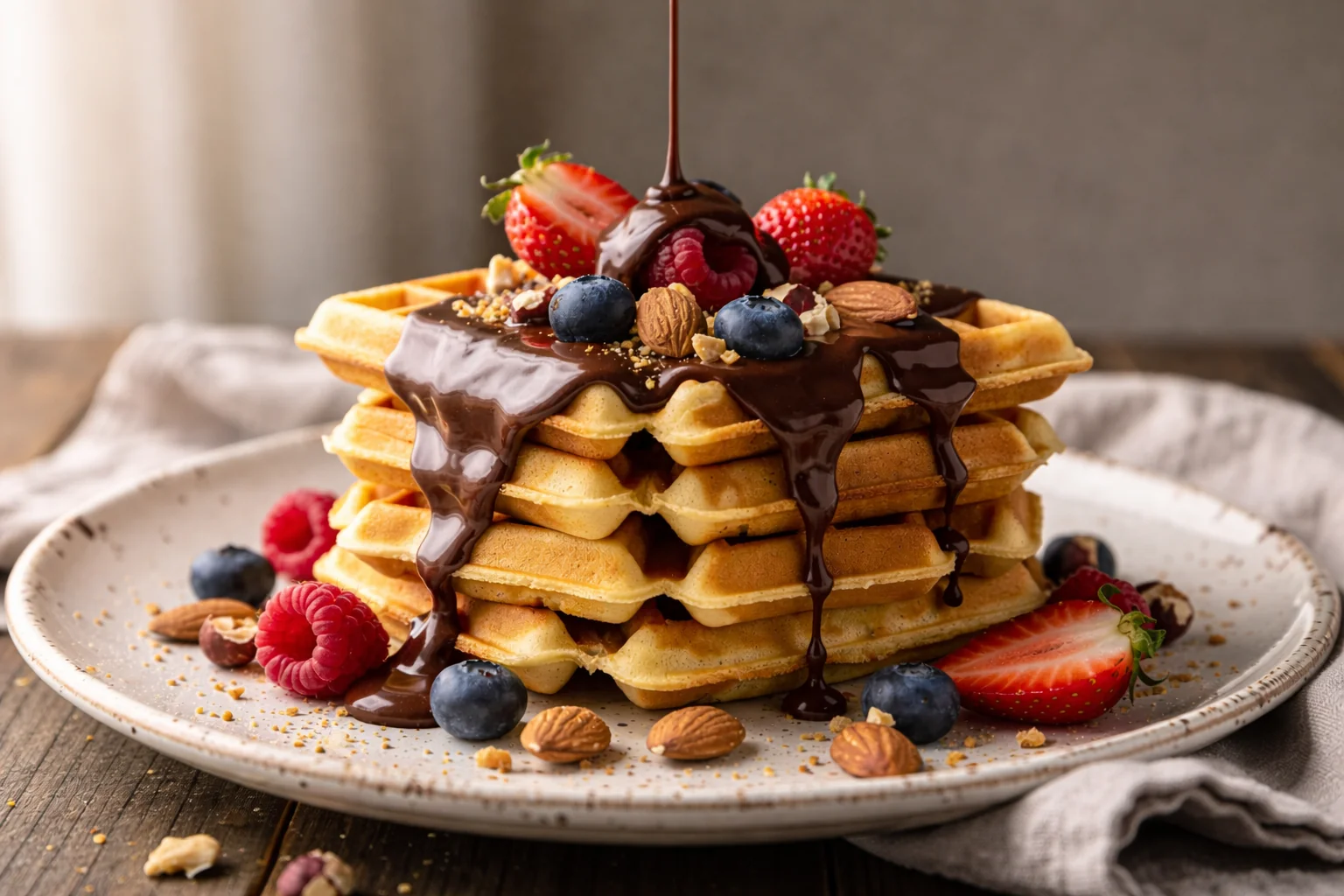 Crispy Gluten-Free Waffles with Dairy-Free Chocolate Sauce