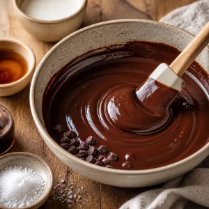 Glänzende milchfreie Schokoladensauce in einer Schüssel