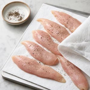 Chicken tenderloins patted dry and seasoned with salt and black pepper