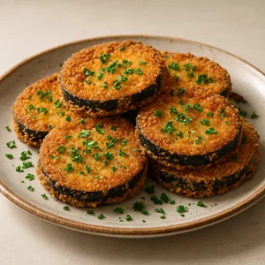 Chrupki smazony baklazan udekorowany pietruszka
