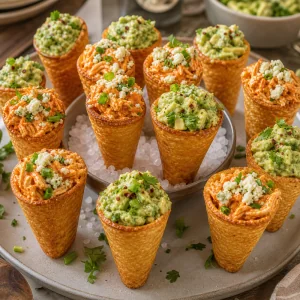 Party platter of filled crispy keto tortilla cones