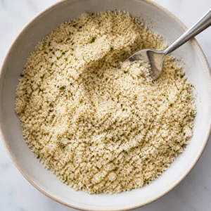 Parmesan panko breadcrumb mixture stirred in a bowl