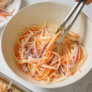 Matchstick vegetables tossed in batter until lightly and evenly coated
