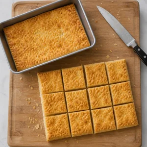 Pâte feuilletée cuite coupée en rectangles pour le dessus